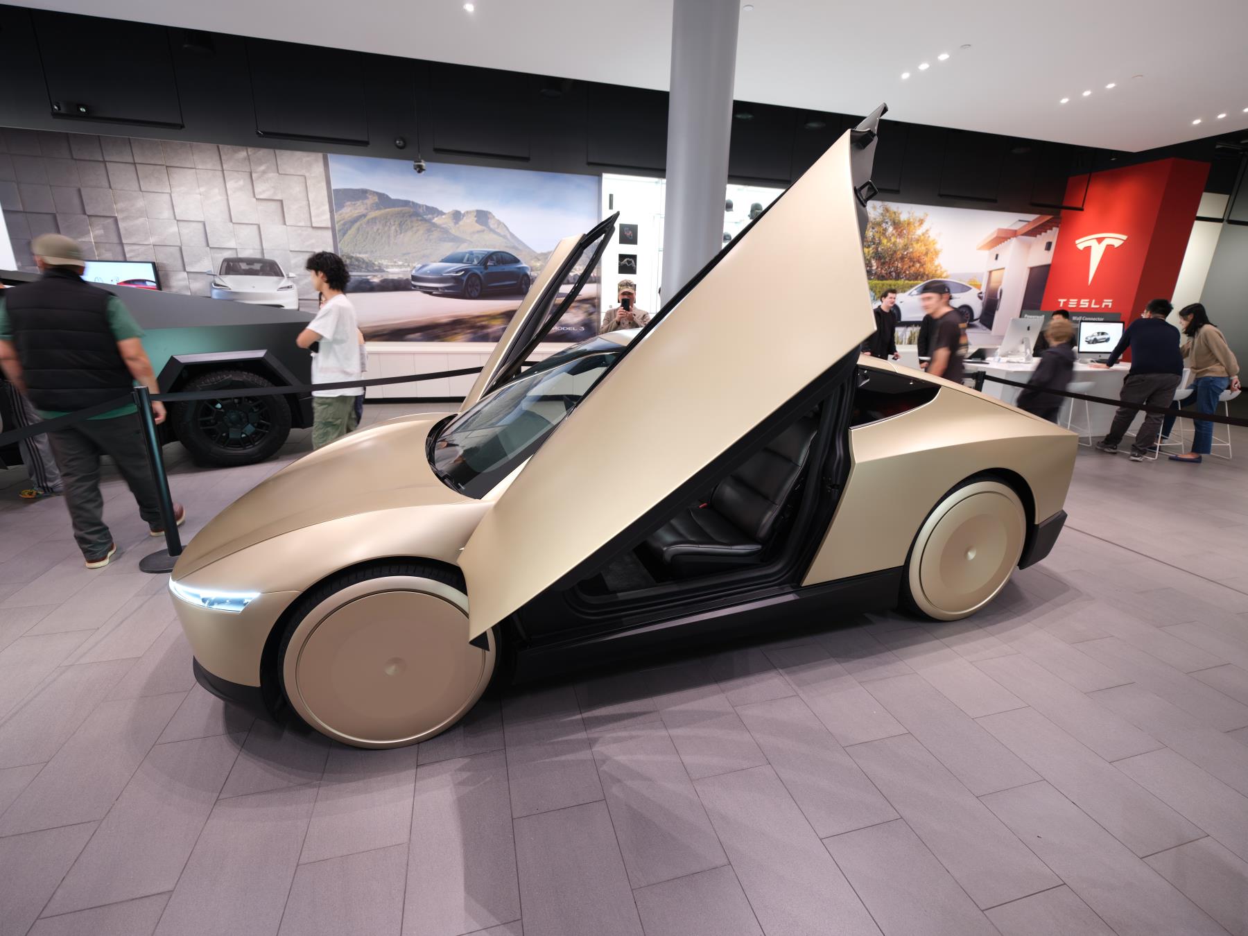 Gold Tesla Cybercab on display at Santana Row